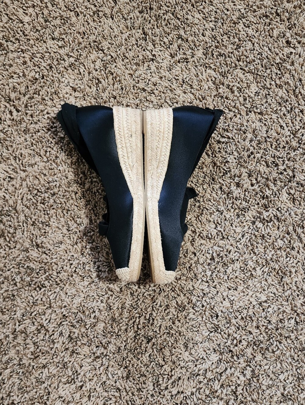 Tory Burch Black Satin Lace Up Espadrille Wedges Flats Size 7 Preppy - Picture 5 of 10